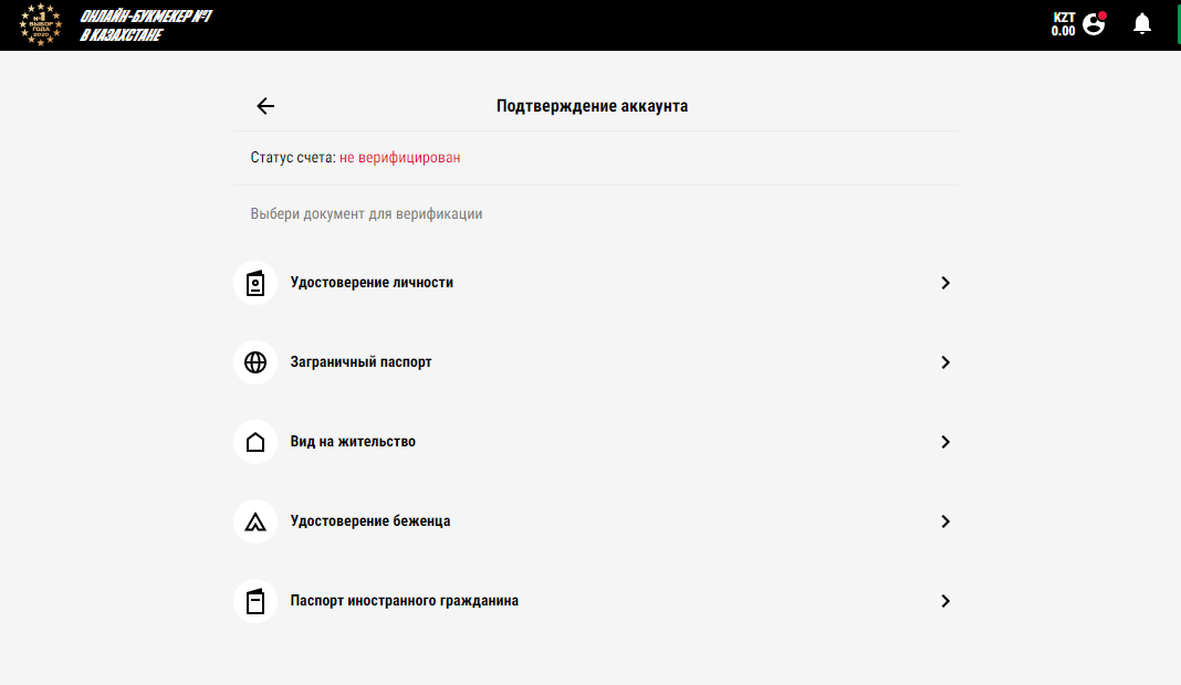 Виды документов для верификации