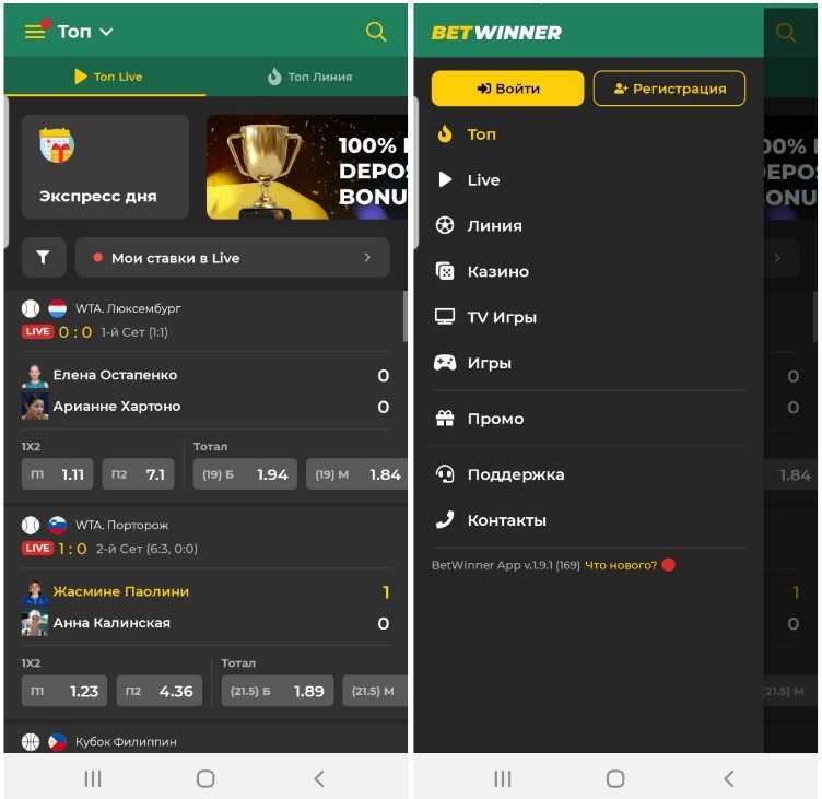 Дизайн мобильного клиента Betwinner